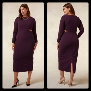 Knit Fitted Dress Purple Colour Plus Size 1X Boat-Neck by Addition Elle